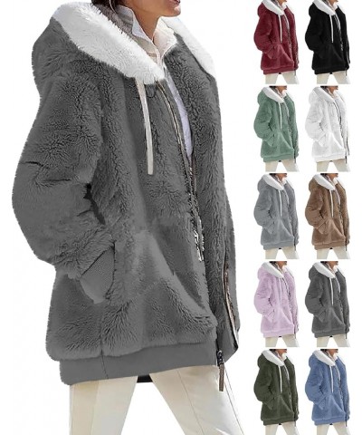 Womens Winter Fuzzy Fleece Jacket Hooded Full Zip Wool Padded Coat Sherpa Hoodie Lined Jacket Outerwear with Pockets Black $1...