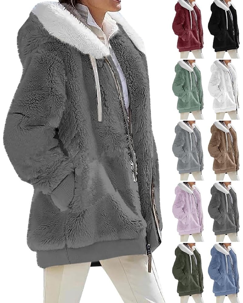 Womens Winter Fuzzy Fleece Jacket Hooded Full Zip Wool Padded Coat Sherpa Hoodie Lined Jacket Outerwear with Pockets Black $1...