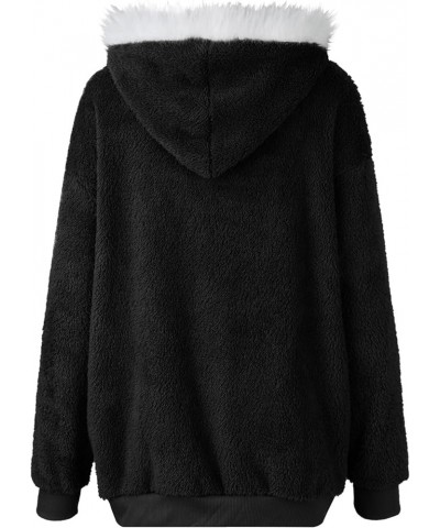 Womens Winter Fuzzy Fleece Jacket Hooded Full Zip Wool Padded Coat Sherpa Hoodie Lined Jacket Outerwear with Pockets Black $1...