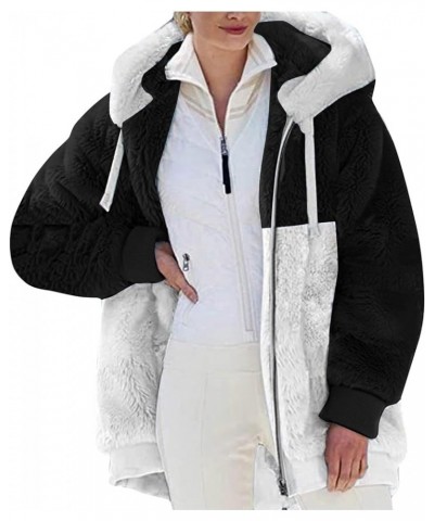 Womens Winter Fuzzy Fleece Jacket Hooded Full Zip Wool Padded Coat Sherpa Hoodie Lined Jacket Outerwear with Pockets Black $1...