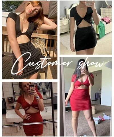 Womens Sexy Cut Out V Neck Ruched Dress Bodycon Mini Party Club Outfits Dresses for Women Black $12.60 Dresses