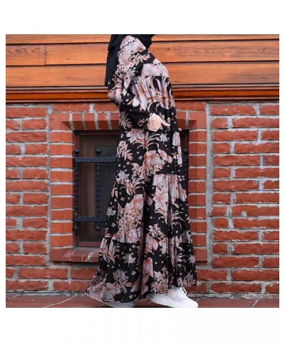 Women's Retro Kaftan Abaya Dress Muslim Long Sleeve Crew Neck Split Maxi Dress Islamic Arab Jilbab with Pockets 04-black $10....