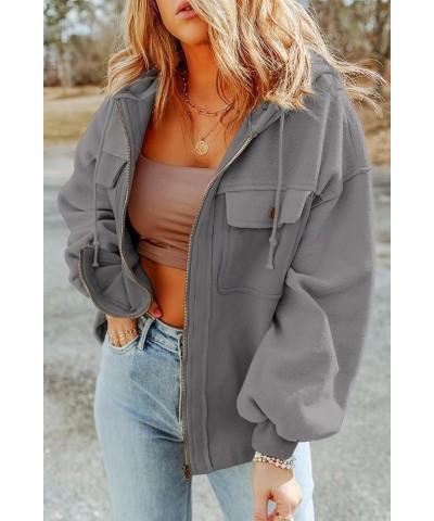 Womens Hoodies Zip up Oversized Casual Solid Long Sleeve Sweatshirt Jacket with Pockets A-grey $16.34 Hoodies & Sweatshirts