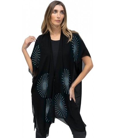 Rose Chain Print Rhinestone Beach Cover Up Swimsuit Sheer Kimono Cardigan Ko18065jms-black/Multi $10.63 Sweaters