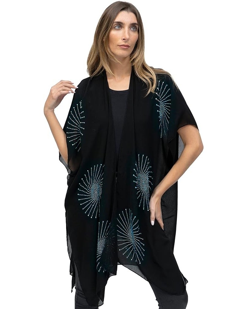 Rose Chain Print Rhinestone Beach Cover Up Swimsuit Sheer Kimono Cardigan Ko18065jms-black/Multi $10.63 Sweaters