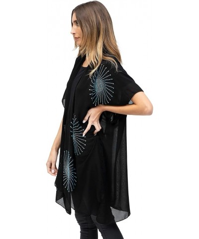 Rose Chain Print Rhinestone Beach Cover Up Swimsuit Sheer Kimono Cardigan Ko18065jms-black/Multi $10.63 Sweaters