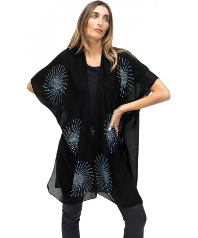 Rose Chain Print Rhinestone Beach Cover Up Swimsuit Sheer Kimono Cardigan Ko18065jms-black/Multi $10.63 Sweaters