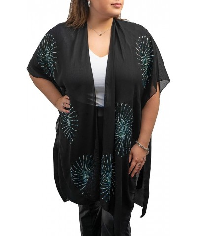 Rose Chain Print Rhinestone Beach Cover Up Swimsuit Sheer Kimono Cardigan Ko18065jms-black/Multi $10.63 Sweaters