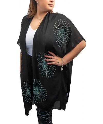 Rose Chain Print Rhinestone Beach Cover Up Swimsuit Sheer Kimono Cardigan Ko18065jms-black/Multi $10.63 Sweaters