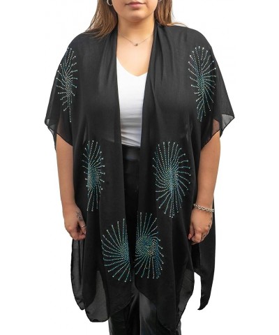 Rose Chain Print Rhinestone Beach Cover Up Swimsuit Sheer Kimono Cardigan Ko18065jms-black/Multi $10.63 Sweaters