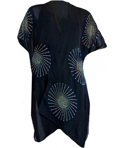 Rose Chain Print Rhinestone Beach Cover Up Swimsuit Sheer Kimono Cardigan Ko18065jms-black/Multi $10.63 Sweaters