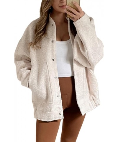 Women Bomber Jacket Casual Oversized Wool Blend Varsity Fall Jackets Shacket Outwear Beige $8.80 Coats