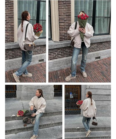 Women Bomber Jacket Casual Oversized Wool Blend Varsity Fall Jackets Shacket Outwear Beige $8.80 Coats