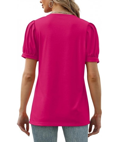 Womens Summer Tops Puff Short Sleeve V Neck T Shirts Loose Casual Tshirts 03f-hot Pink $11.25 T-Shirts