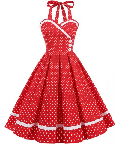 Vintage Women 1950s Rockabilly Swing Dress Pinup 50s Retro Hepburn Style Halterneck A-Line Dresses D: Red Polka Dots $15.59 D...