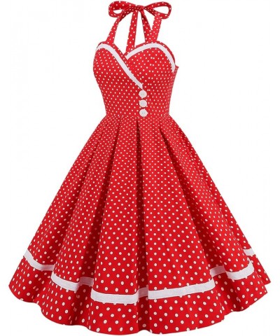 Vintage Women 1950s Rockabilly Swing Dress Pinup 50s Retro Hepburn Style Halterneck A-Line Dresses D: Red Polka Dots $15.59 D...