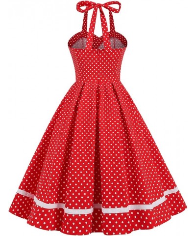 Vintage Women 1950s Rockabilly Swing Dress Pinup 50s Retro Hepburn Style Halterneck A-Line Dresses D: Red Polka Dots $15.59 D...