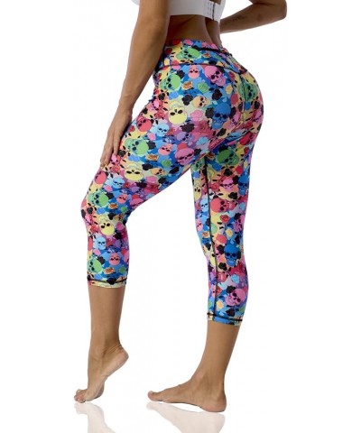 Pattern Printed Capri Leggings with Pockets for Women Tummy Control Workout Yoga Capris Skulls N Roses $10.71 Leggings