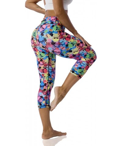 Pattern Printed Capri Leggings with Pockets for Women Tummy Control Workout Yoga Capris Skulls N Roses $10.71 Leggings