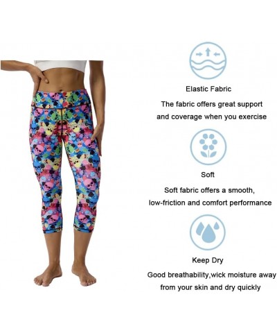 Pattern Printed Capri Leggings with Pockets for Women Tummy Control Workout Yoga Capris Skulls N Roses $10.71 Leggings