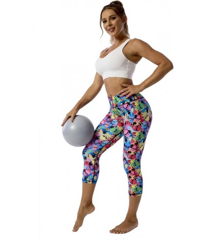 Pattern Printed Capri Leggings with Pockets for Women Tummy Control Workout Yoga Capris Skulls N Roses $10.71 Leggings