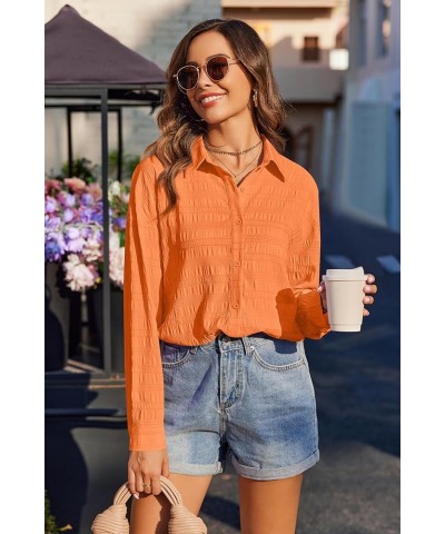 Oversized Women Button Down Shirt Lightweight Square Textured Long Sleeve Blouse Drop Shoulder Tunic Tops S-XXL Orange $10.75...