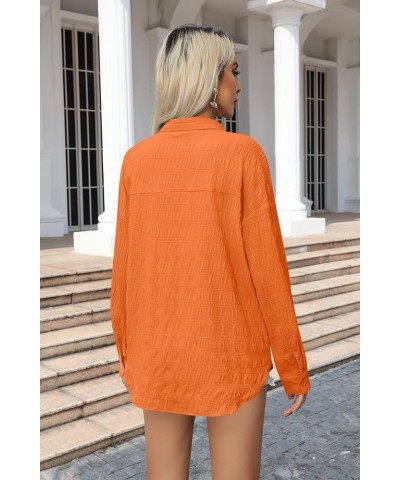 Oversized Women Button Down Shirt Lightweight Square Textured Long Sleeve Blouse Drop Shoulder Tunic Tops S-XXL Orange $10.75...