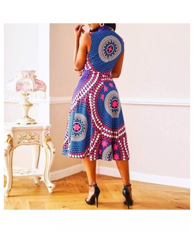 Pocket A-Line Sleeveless Color Block Print High Waist Women's Maxi Dress Dark Blue $14.35 Dresses