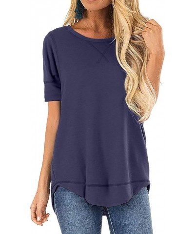 Summer Tops for Women Short Sleeve Side Split Casual Loose Tunic Top A-11 Purple Gray $17.69 Vests