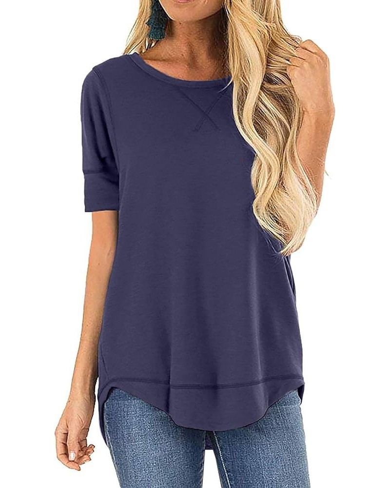 Summer Tops for Women Short Sleeve Side Split Casual Loose Tunic Top A-11 Purple Gray $17.69 Vests