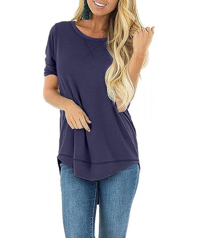 Summer Tops for Women Short Sleeve Side Split Casual Loose Tunic Top A-11 Purple Gray $17.69 Vests