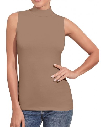 Women's Mock Turtleneck Long Sleeve/Sleeveless Basic Fitted Stretch Slim Shirts Tops Modal Sleeveless Mdl Sleeveless Mocha $8...