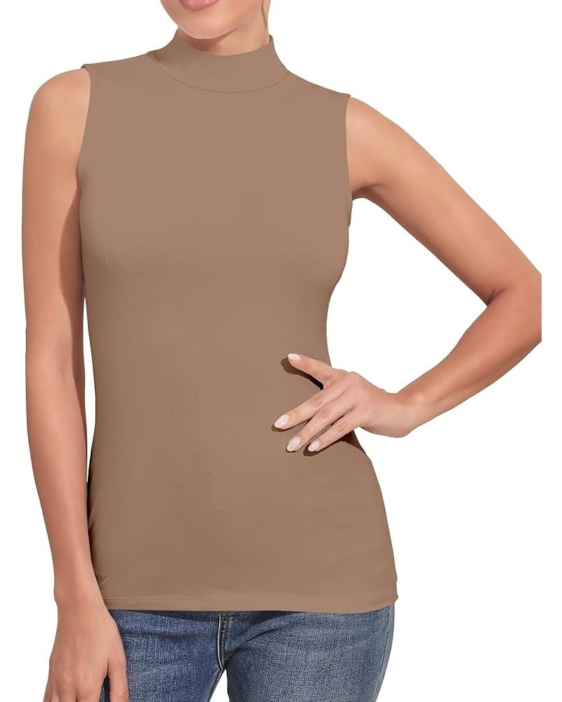 Women's Mock Turtleneck Long Sleeve/Sleeveless Basic Fitted Stretch Slim Shirts Tops Modal Sleeveless Mdl Sleeveless Mocha $8...