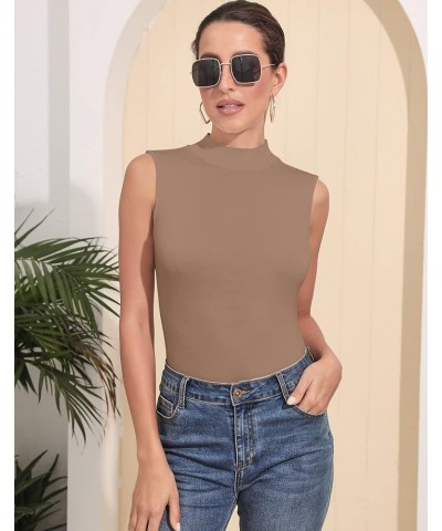 Women's Mock Turtleneck Long Sleeve/Sleeveless Basic Fitted Stretch Slim Shirts Tops Modal Sleeveless Mdl Sleeveless Mocha $8...