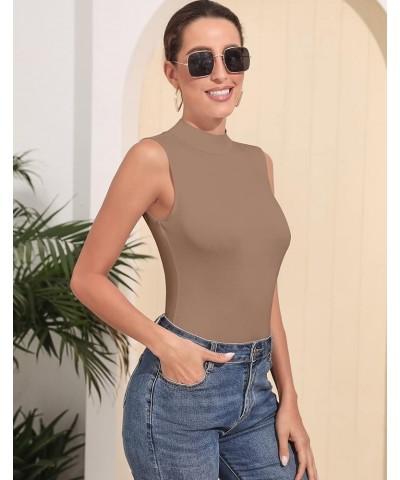 Women's Mock Turtleneck Long Sleeve/Sleeveless Basic Fitted Stretch Slim Shirts Tops Modal Sleeveless Mdl Sleeveless Mocha $8...