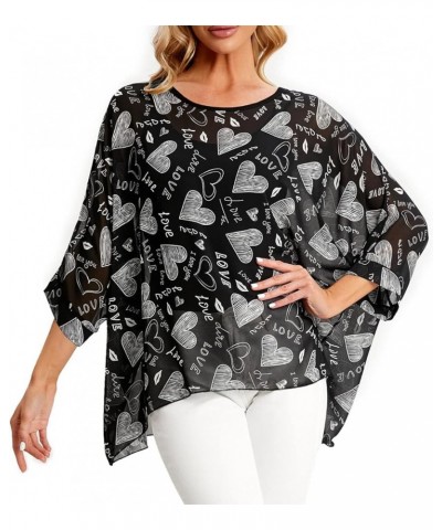 Women's Chiffon Caftan Poncho Tunic Top Cover up Batwing Blouse Z-4418 $11.96 Tops