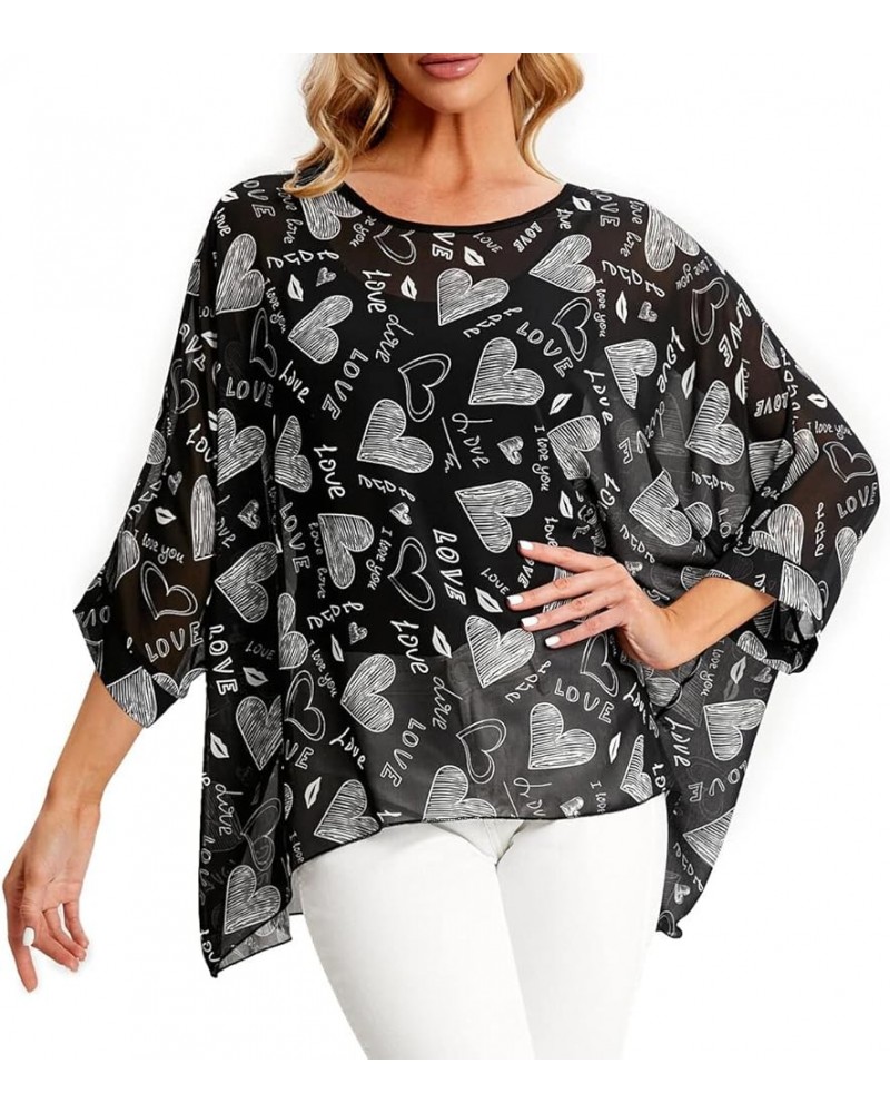 Women's Chiffon Caftan Poncho Tunic Top Cover up Batwing Blouse Z-4418 $11.96 Tops