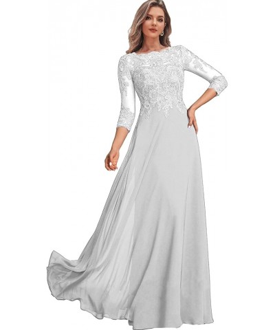 Women's Lace Mother of The Bride Dresses Long for Wedding Chiffon Long Formal Evening Dress with Sleeves White $48.22 Dresses