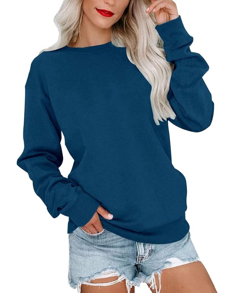 Long Sleeve Shirt Women Plain/Color Block Casual Round Neck Loose Tunics Tops Athletic Pullover Sweatshirt 3-navy $4.39 Tops