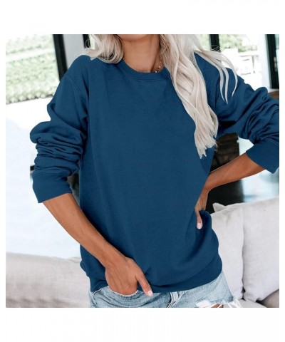 Long Sleeve Shirt Women Plain/Color Block Casual Round Neck Loose Tunics Tops Athletic Pullover Sweatshirt 3-navy $4.39 Tops