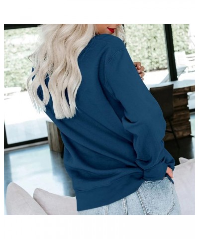 Long Sleeve Shirt Women Plain/Color Block Casual Round Neck Loose Tunics Tops Athletic Pullover Sweatshirt 3-navy $4.39 Tops