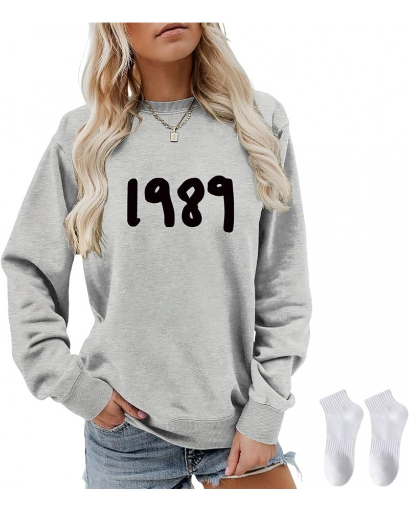 Women's Long Sleeve Sweatshirt Casual Crewneck Loose Fit Tops Pullovers Gifts (S~XXL) 2XL Grey 1 $15.05 Activewear