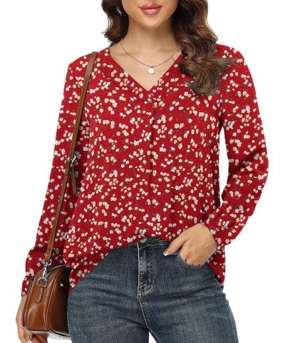 Blouses for Women Casual Chiffon Blouse Tops Loose V Neck Long Sleeve Blouse Mm F Red $17.35 Blouses