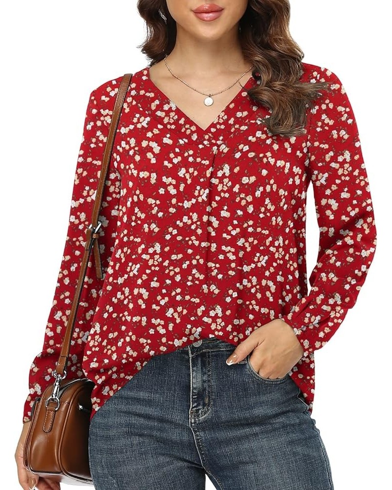 Blouses for Women Casual Chiffon Blouse Tops Loose V Neck Long Sleeve Blouse Mm F Red $17.35 Blouses