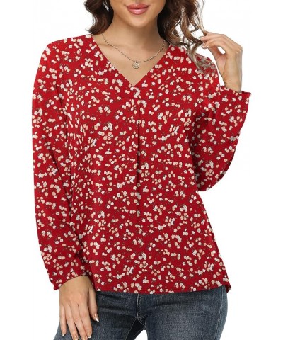 Blouses for Women Casual Chiffon Blouse Tops Loose V Neck Long Sleeve Blouse Mm F Red $17.35 Blouses