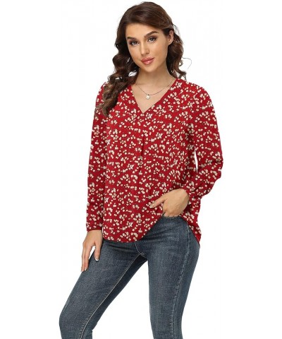 Blouses for Women Casual Chiffon Blouse Tops Loose V Neck Long Sleeve Blouse Mm F Red $17.35 Blouses