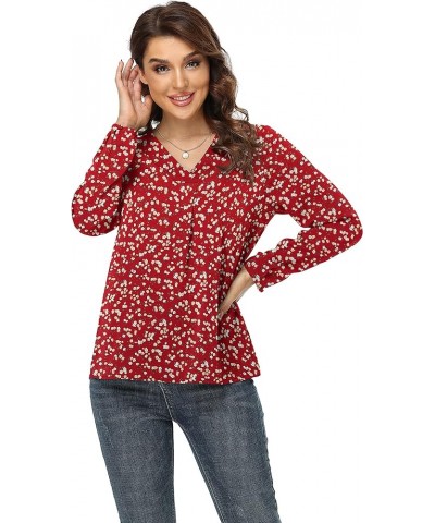 Blouses for Women Casual Chiffon Blouse Tops Loose V Neck Long Sleeve Blouse Mm F Red $17.35 Blouses