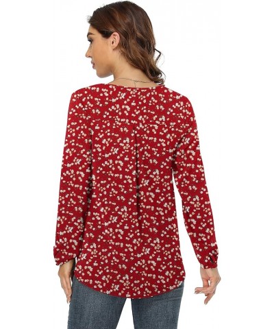 Blouses for Women Casual Chiffon Blouse Tops Loose V Neck Long Sleeve Blouse Mm F Red $17.35 Blouses