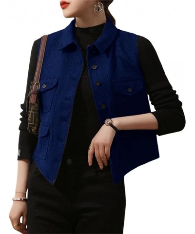 Womens Herringbone Tweed Waistcoat Lapel Vintage Button Dressy Vest Royal Blue $13.95 Vests