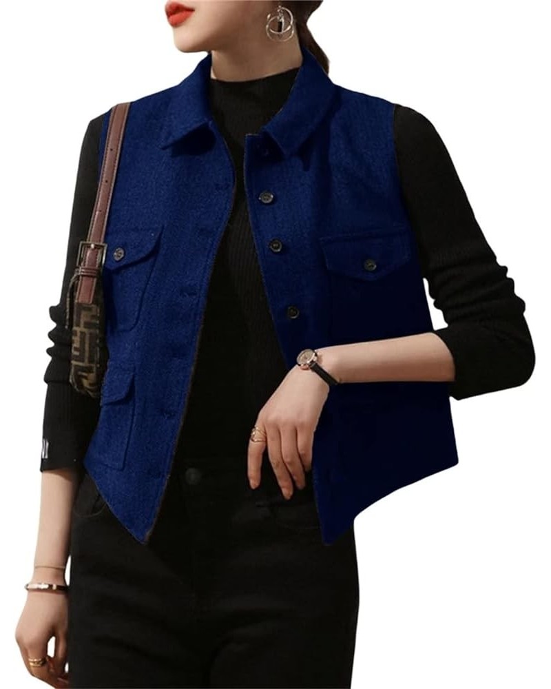 Womens Herringbone Tweed Waistcoat Lapel Vintage Button Dressy Vest Royal Blue $13.95 Vests